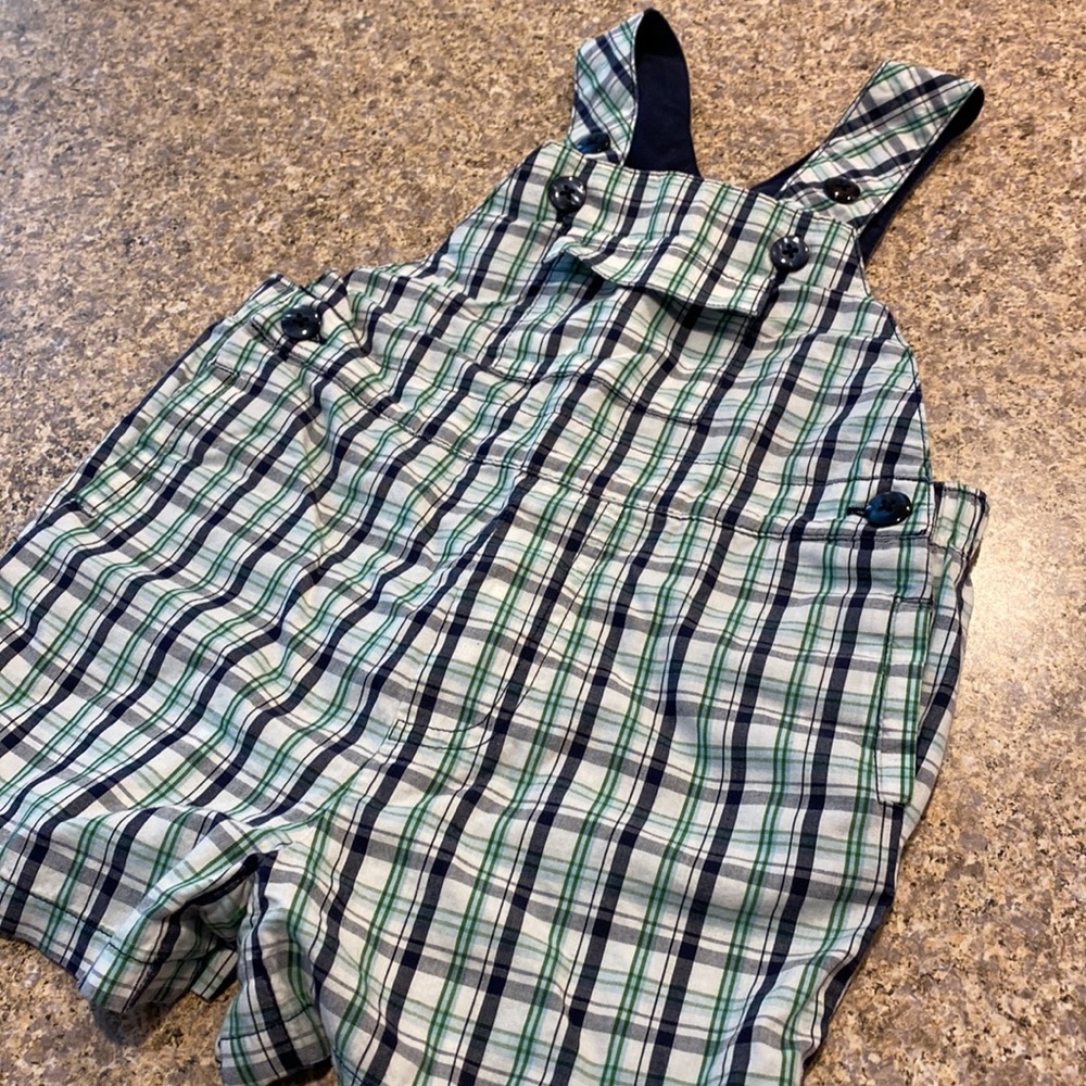 Baby Gap Infant Overall Shorts Infant 6-12 Months Blue Green and White